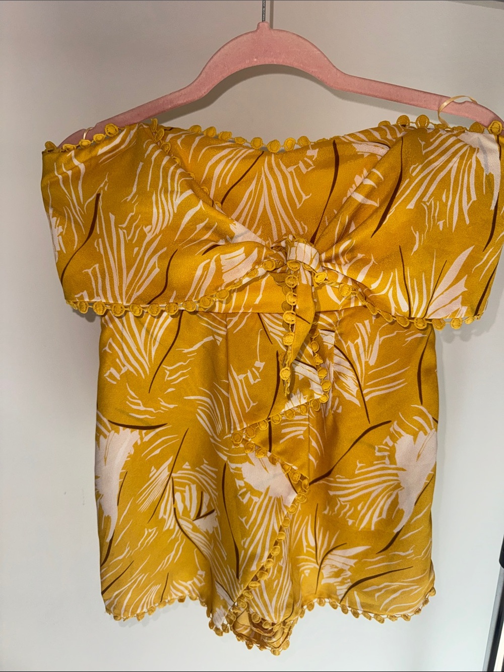 Luxxel Mustard Yellow Tropical Off-Shoulder Romper